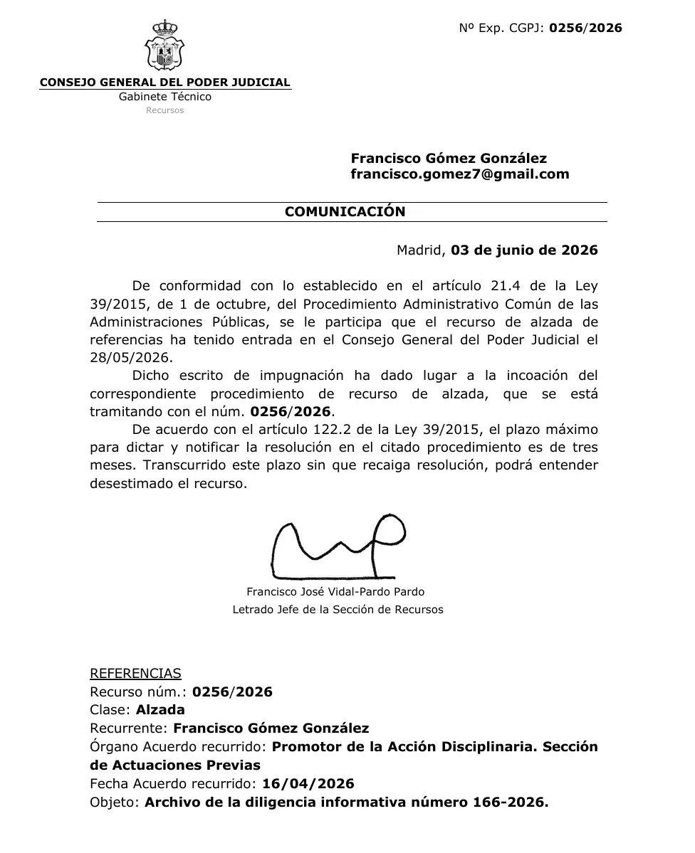 RECURSO DE ALZADA CONTRA EL JUEZ JOSE MARÍA EGUIA BALTELLAS ACEPTADO