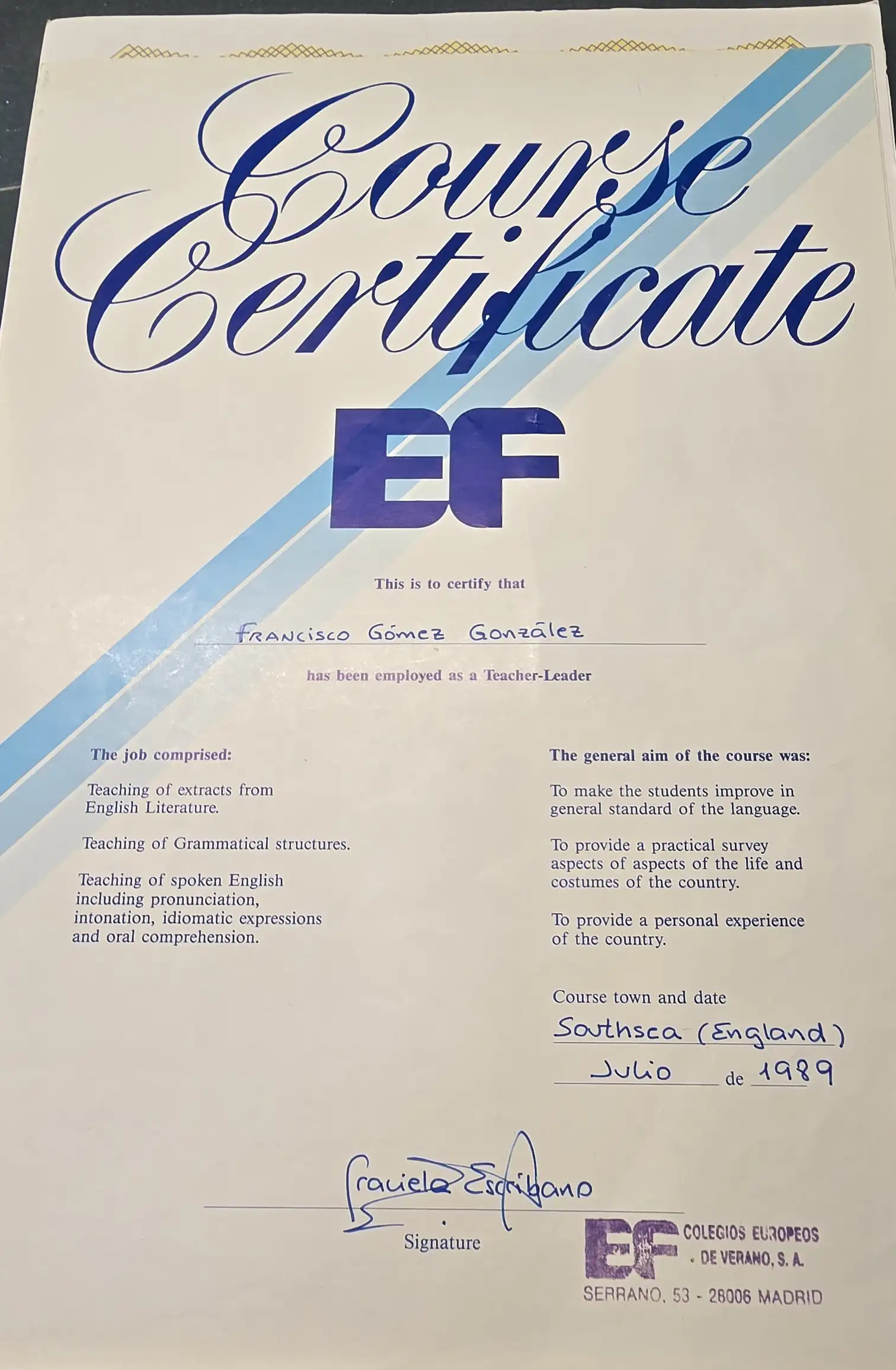 Francisco Gómez González, Teacher Leader EF, Colegios europeos de verano